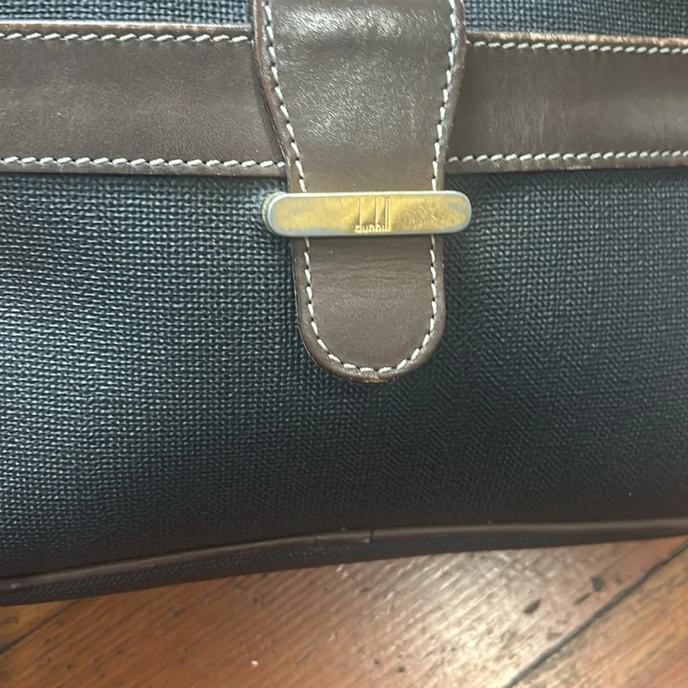 Dunhill Clutch Travel Bag Charcoal Gray Brown Leather Gold